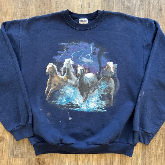 Jerzees Tops - VTG Jerzees Wild Horses Country Western Crewneck Sweatshirt Blue Medium